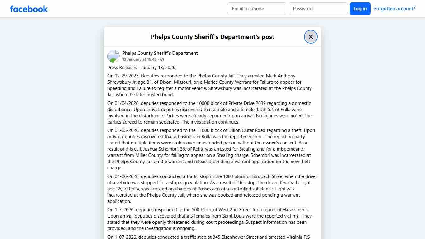 Press Releases -... - Phelps County Sheriff's Department Facebook